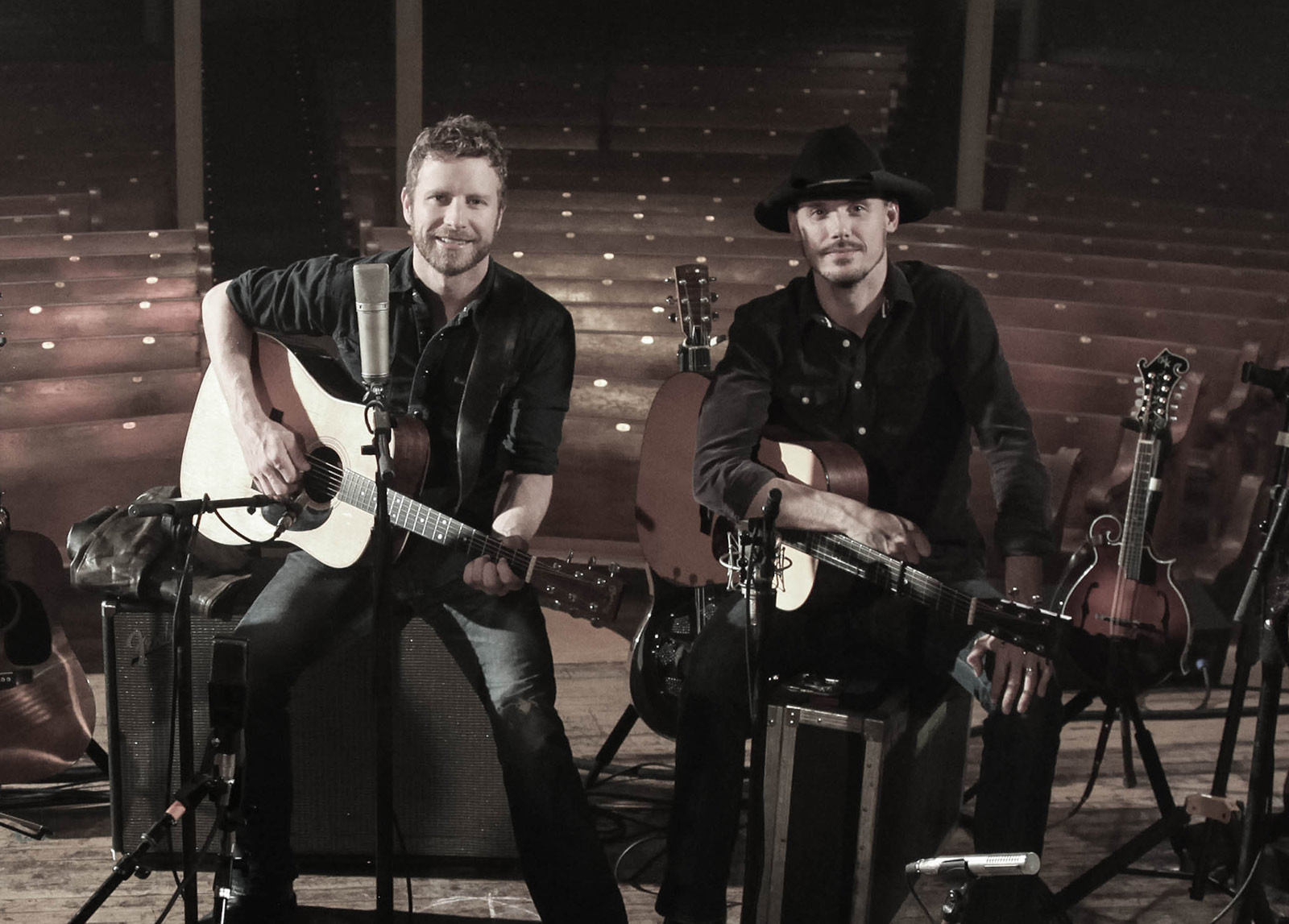 Brian and Dierks sitting with guitars