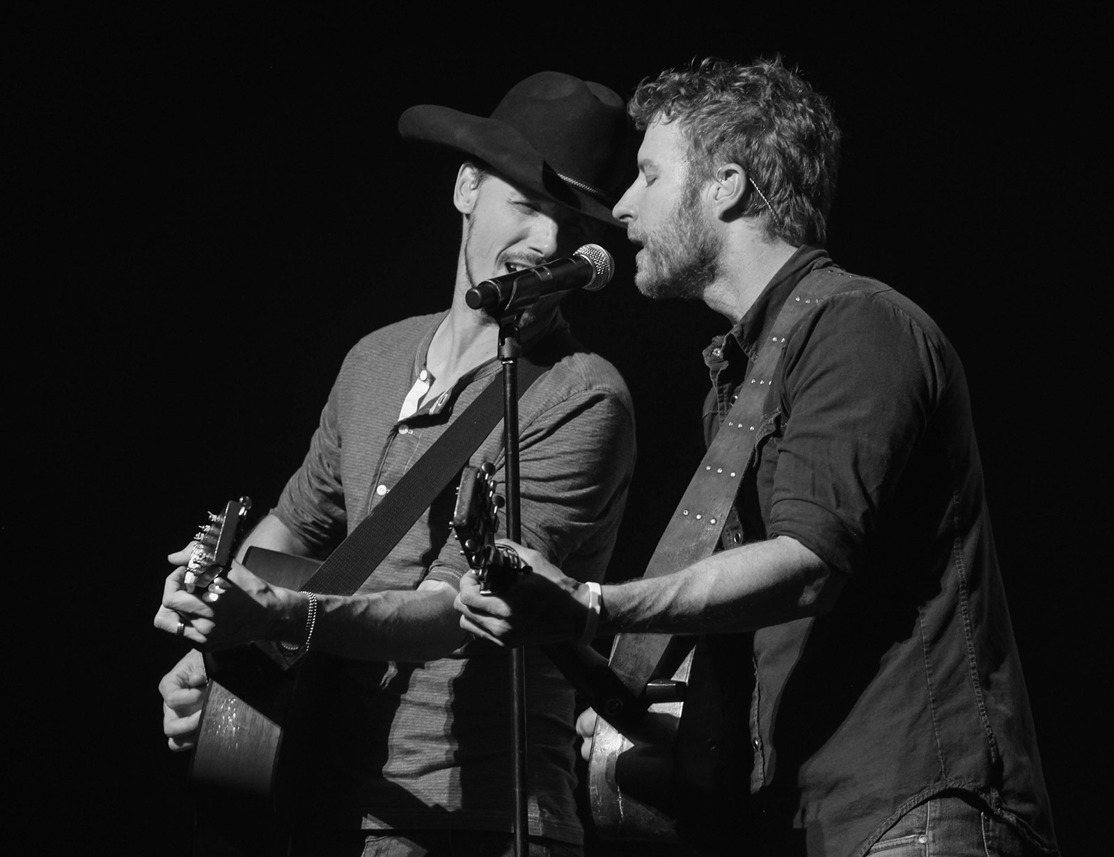 Brian and Dierks with guitars signing on stage