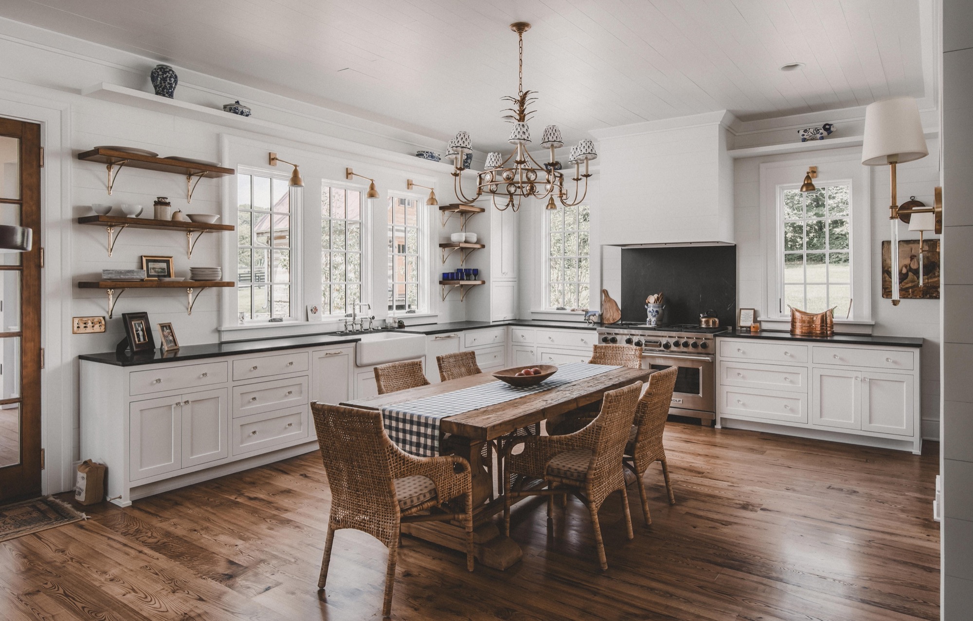 Wide angle shot of rustic kitchen