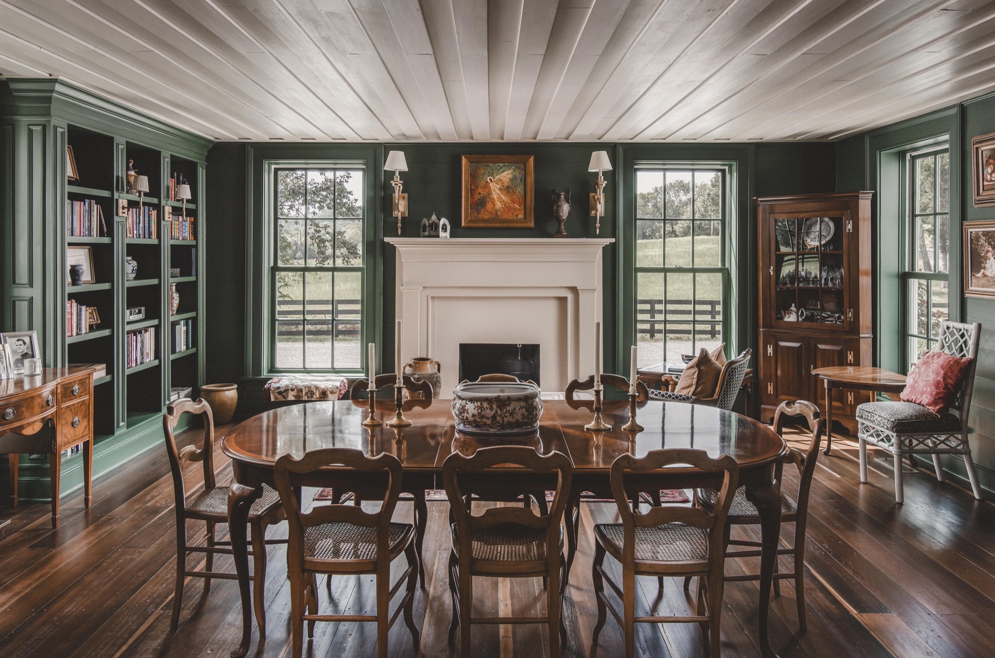 Wide angle shot of rustic dining room